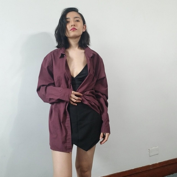 Maroon Long Sleeve Button Up - Picture 3 of 4